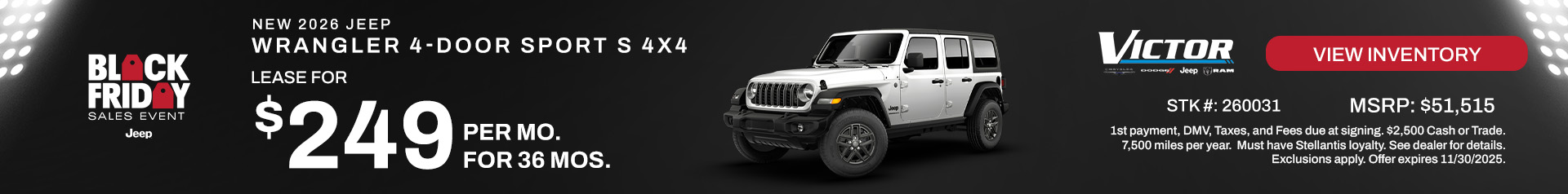 NEW 2026 JEEP WRANGLER 4 DR SPORT S 4X4
